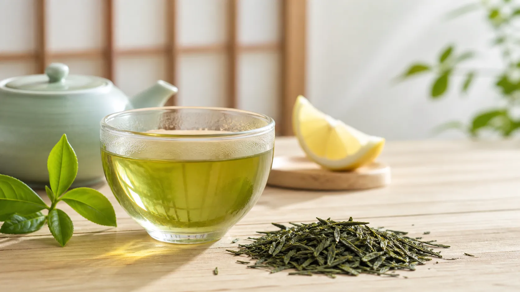 Keto Lebensmittel: Grüner Tee in einer Glasschale