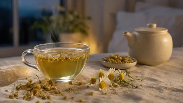 Keto Lebensmittel: Kamillentee mit getrockneten Kamilleblüten