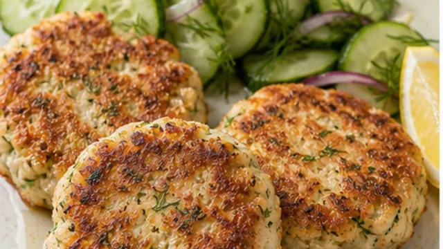 Keto Fischfrikadellen mit Remoulade ohne Paniermehl fertig angerichtet als ketogenes Rezept