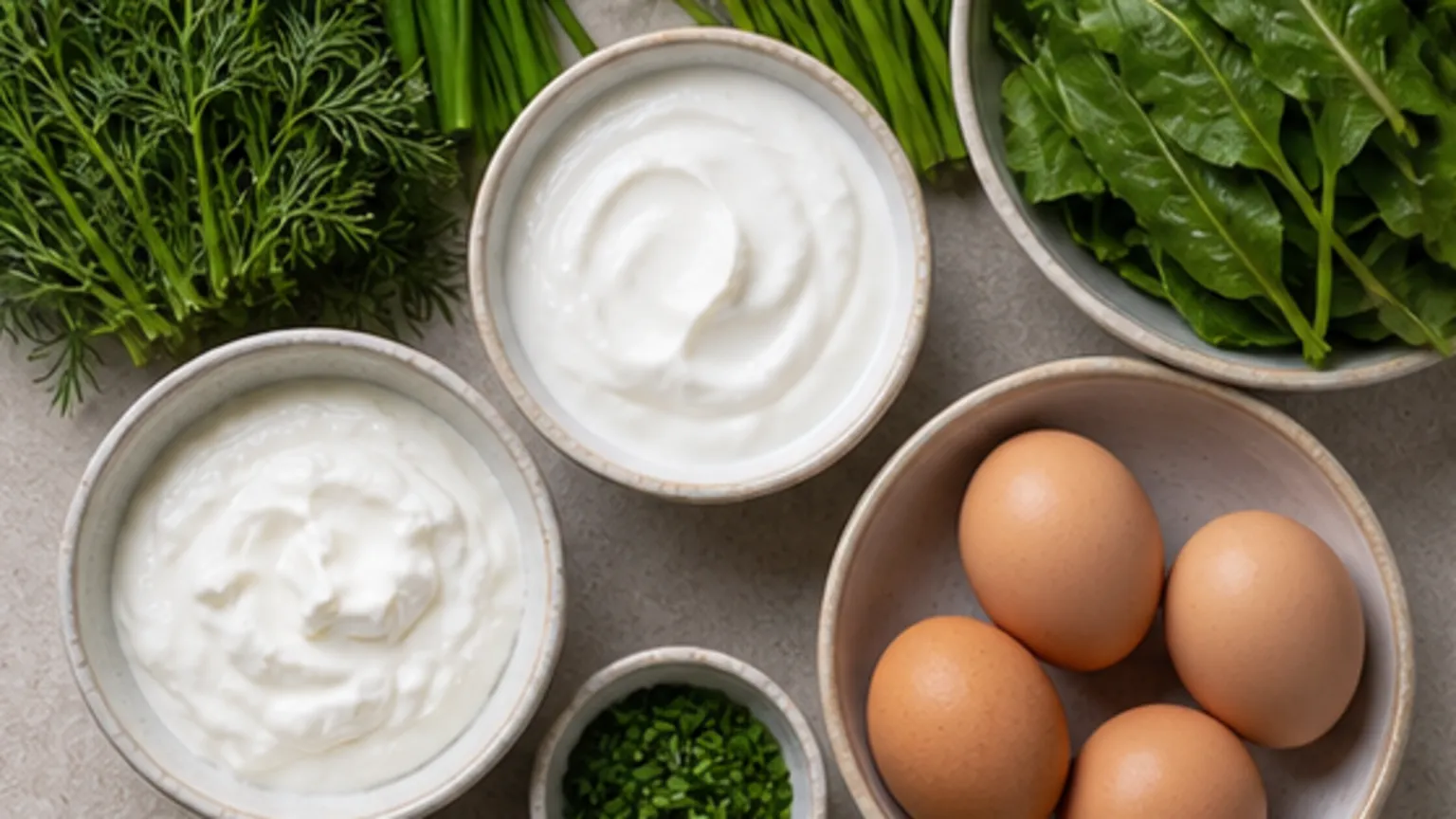 Zutaten für Keto Frankfurter Grüne Sauce mit Eiern: 5 g Netto-KH und 38 g Fett: 4 Eier, 7-Kräuter-Mischung, saure Sahne, griechischer Joghurt 10 %, Doppelrahm-Frischkäse
