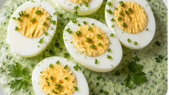 Keto Frankfurter Grüne Sauce mit Eiern: 5 g Netto-KH und 38 g Fett fertig angerichtet als ketogenes Rezept