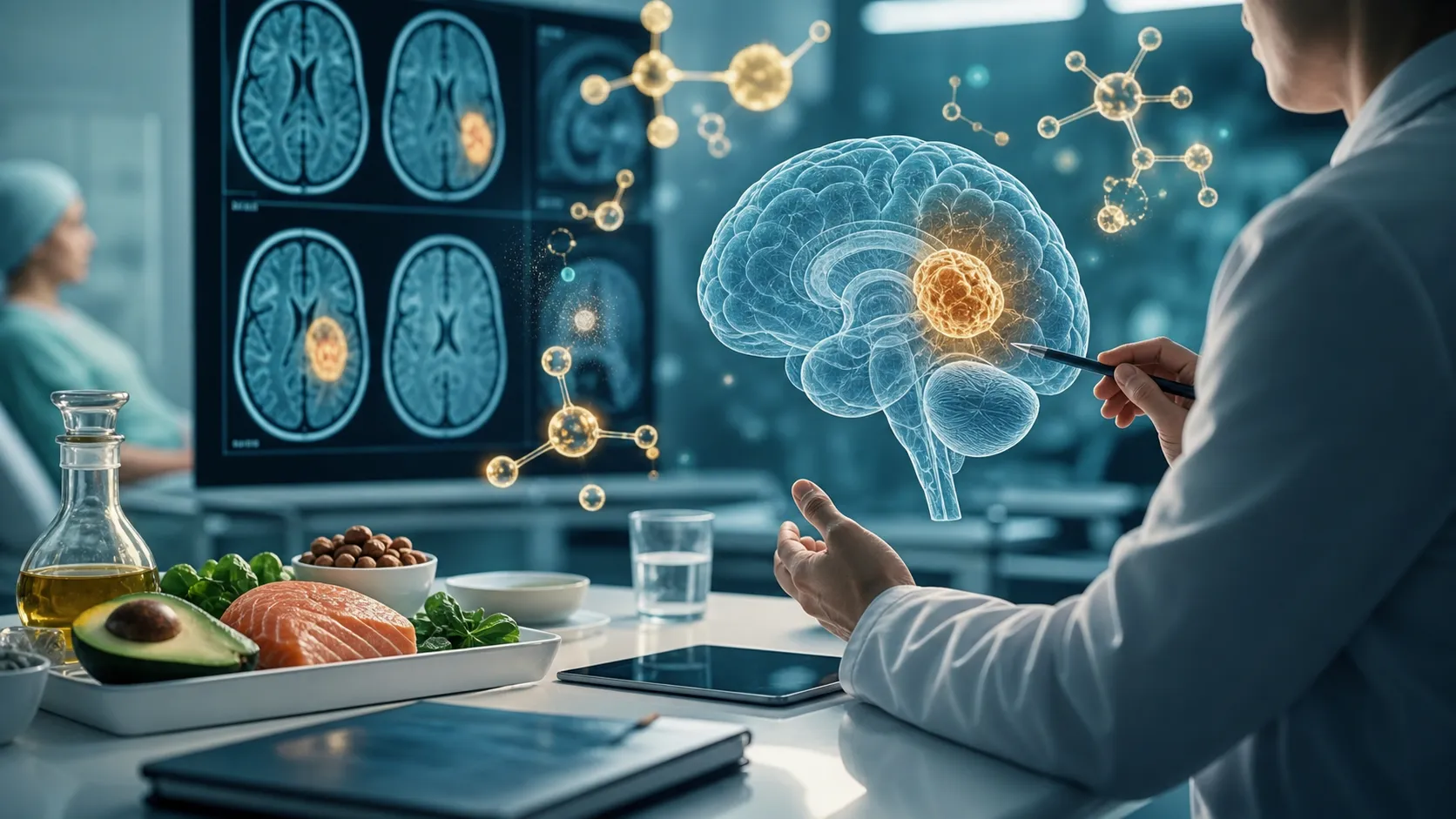 Respektvolle medizinische Illustration zu Keto als Begleittherapie in einer Glioblastom-Studie