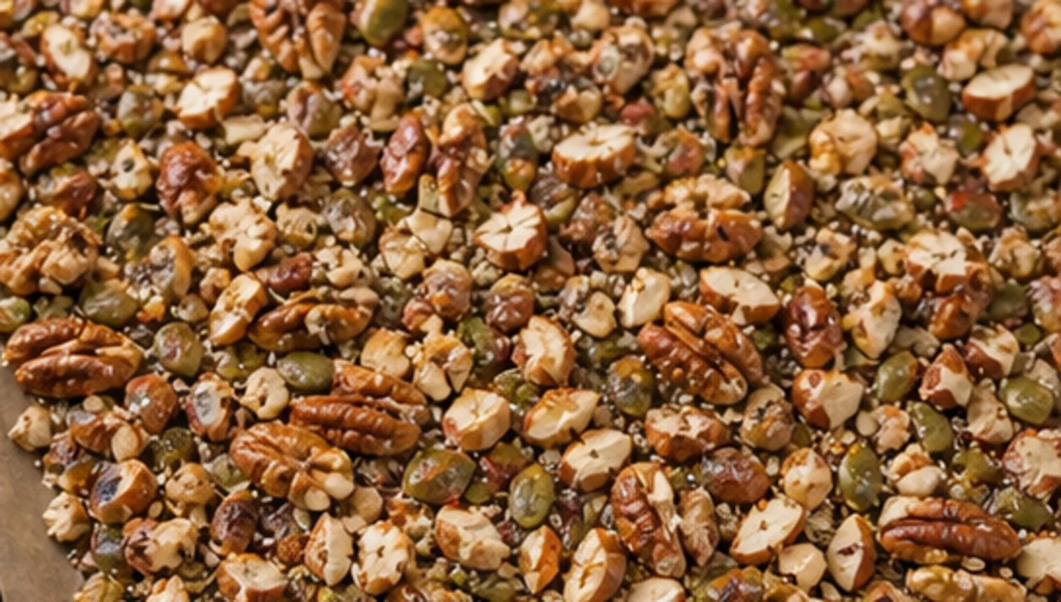 Zubereitungsschritt für Keto-Granola mit Nüssen, Kernen und Beeren – getreidefrei selbst backen während der Keto-Rezeptzubereitung