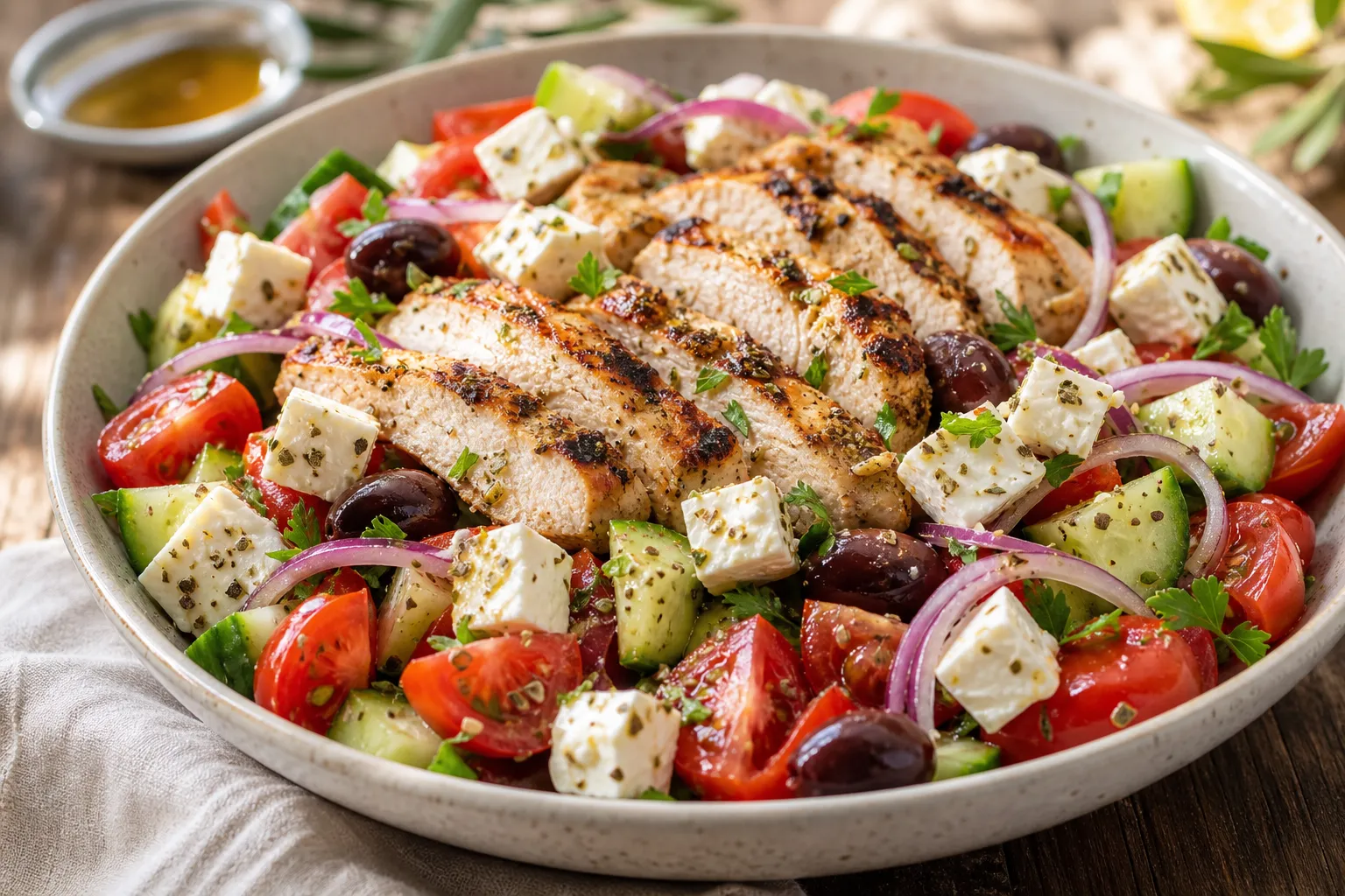 Frischer Keto-Salat mit Hähnchen als Beispiel für einen persönlichen Wochenplan