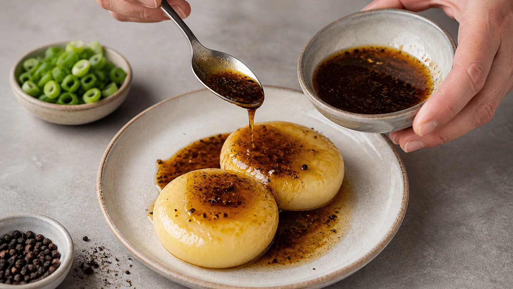 Espresso-Balsamico-Marinade wird über Handkäse gegossen