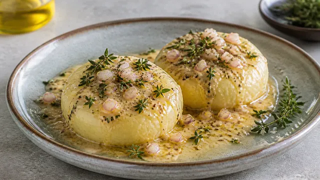 Handkäse mit cremiger Dijonsenf-Vinaigrette, Schalotten und frischem Thymian