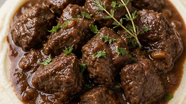 Keto-Hirschgulasch mit Selleriepüree fertig angerichtet als ketogenes Rezept