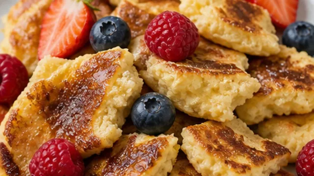 Keto-Kaiserschmarrn mit Mandelmehl und Beeren fertig angerichtet als ketogenes Rezept