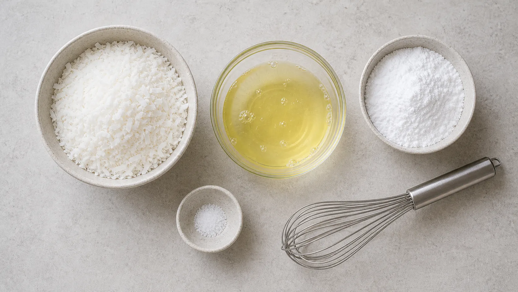 Zutaten für Keto Kokos-Makronen mit Kokosraspeln, Eiweiß und Erythrit