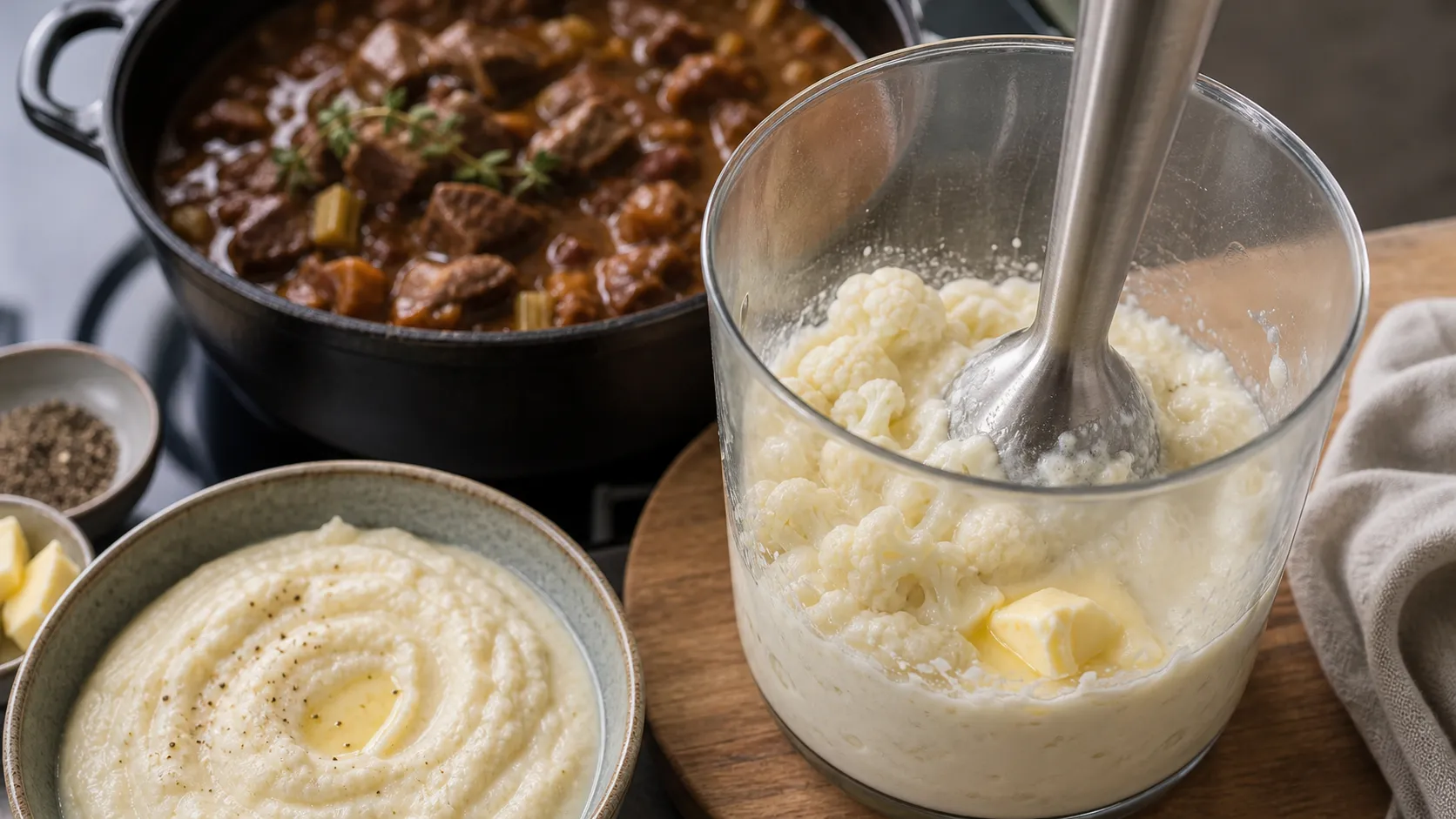 Blumenkohl mit Butter und Sahne zu cremigem Keto-Püree mixen