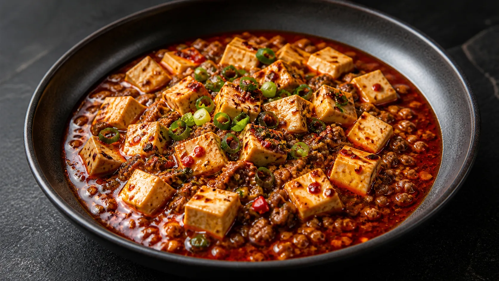Fertiger Keto Mapo-Tofu mit seidig weichem Tofu, Rinderhack und roter Sichuan-Sauce