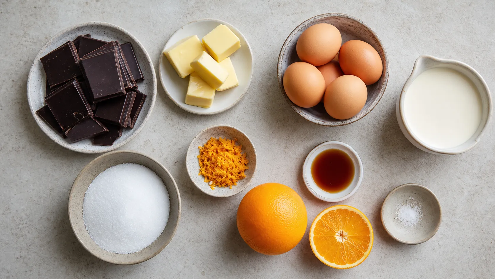 Zutaten für Keto Mousse au Chocolat: Zartbitterschokolade, Sahne, Eier, Erythrit und Orange