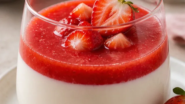 Keto-Panna-Cotta mit Erdbeersauce fertig angerichtet als ketogenes Rezept