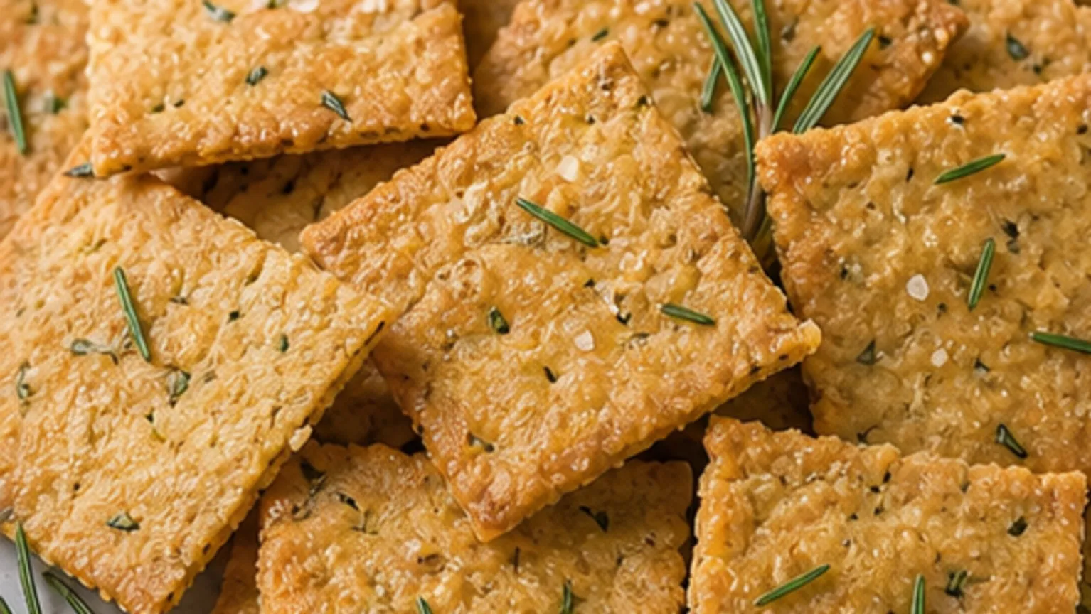 Keto-Parmesan-Mandel-Cracker mit Rosmarin fertig angerichtet als ketogenes Rezept