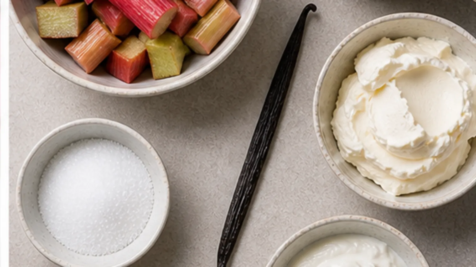 Zutaten für Keto Rhabarber-Vanille-Creme – frühlingsleichter Low-Carb-Genuss: Rhabarber, Erythrit, Erythrit in Puderform, Wasser, Zitronensaft