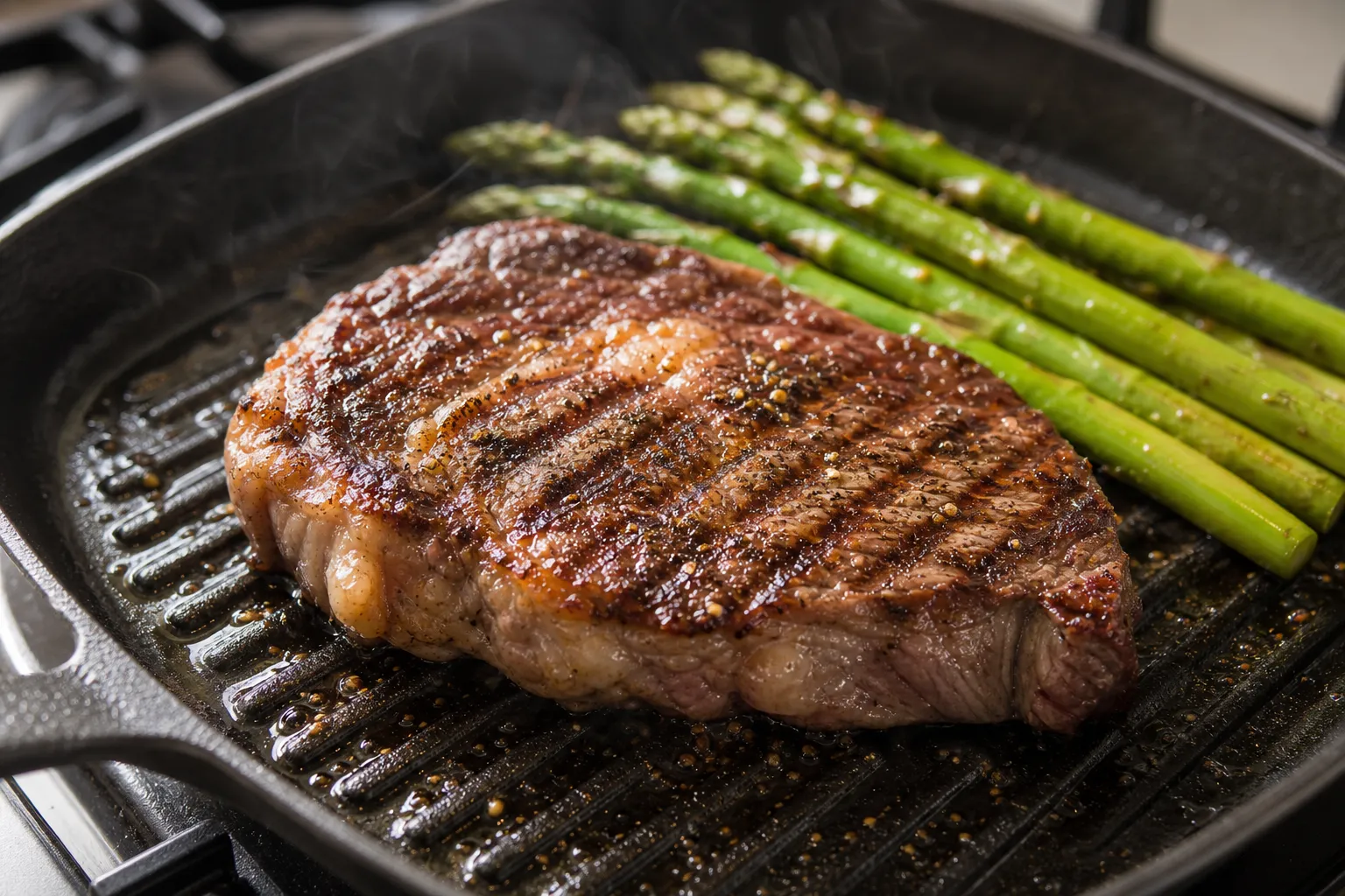 Ribeye-Steak in der Grillpfanne braten für das Keto-Abendessen
