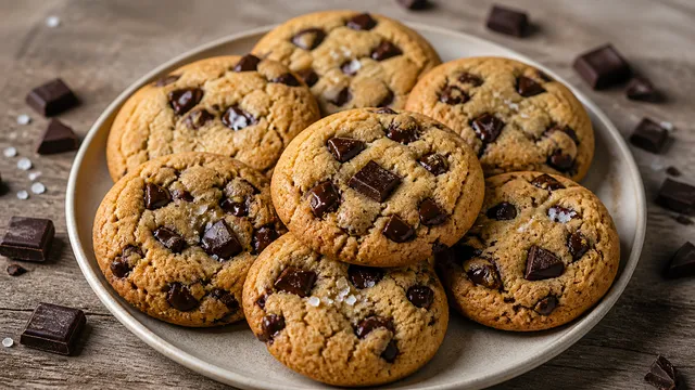 Keto Schoko-Chip-Cookies aus Mandelmehl mit dunklen Schokoladenstücken