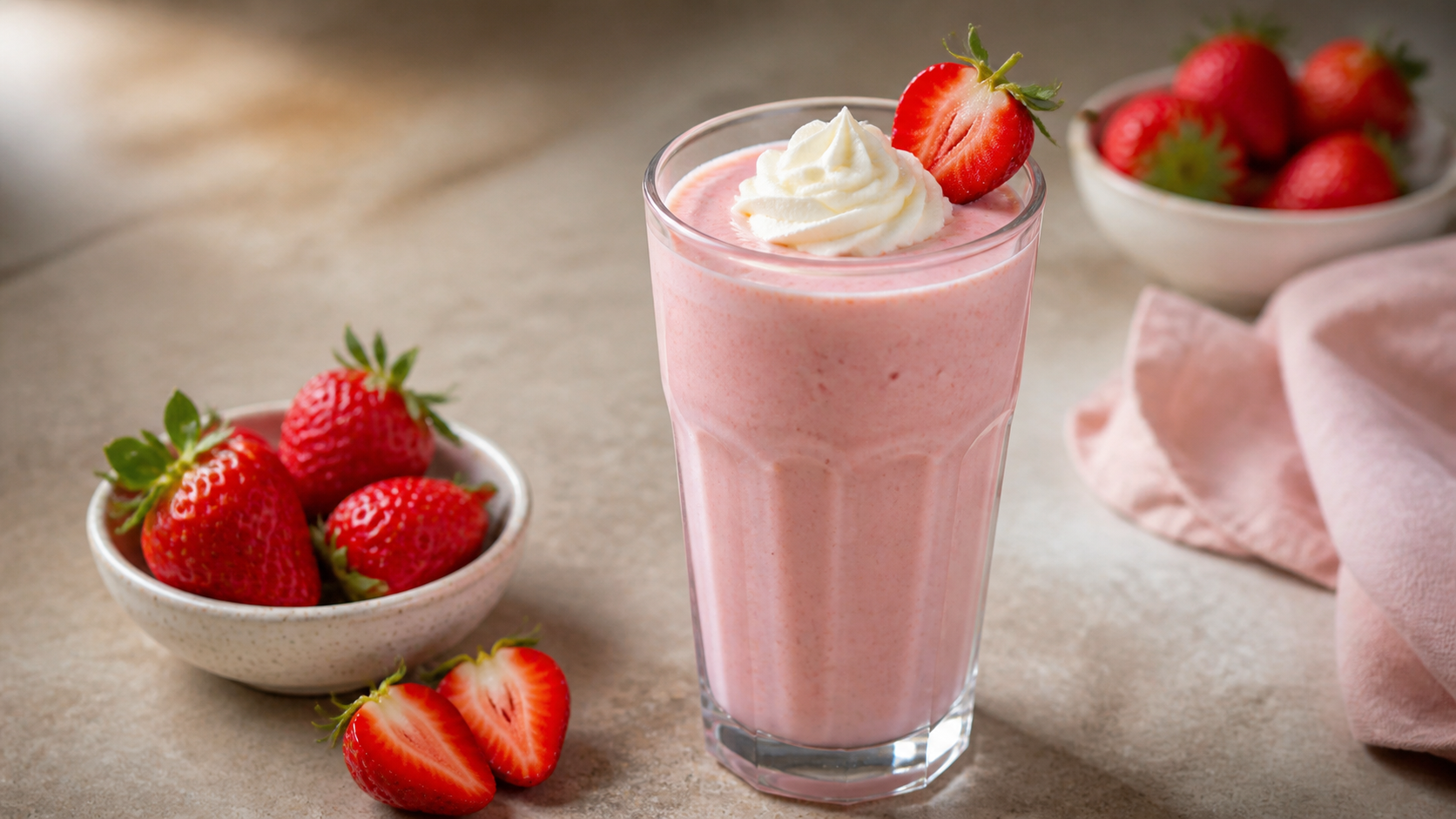 Cremiger Keto-Schoko-Erdnussbutter-Shake im Glas mit Sahnehaube und Kakaopulver bestäubt