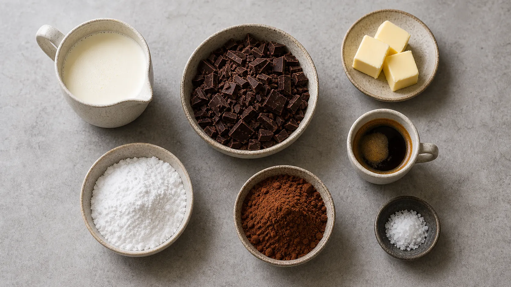 Zutaten für Keto Schoko-Espresso-Trüffel mit Sahne, Espresso, Butter und dunkler Schokolade