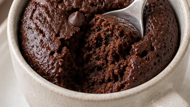 Keto-Schoko-Tassenkuchen (Mug Cake) aus der Mikrowelle fertig angerichtet als ketogenes Rezept