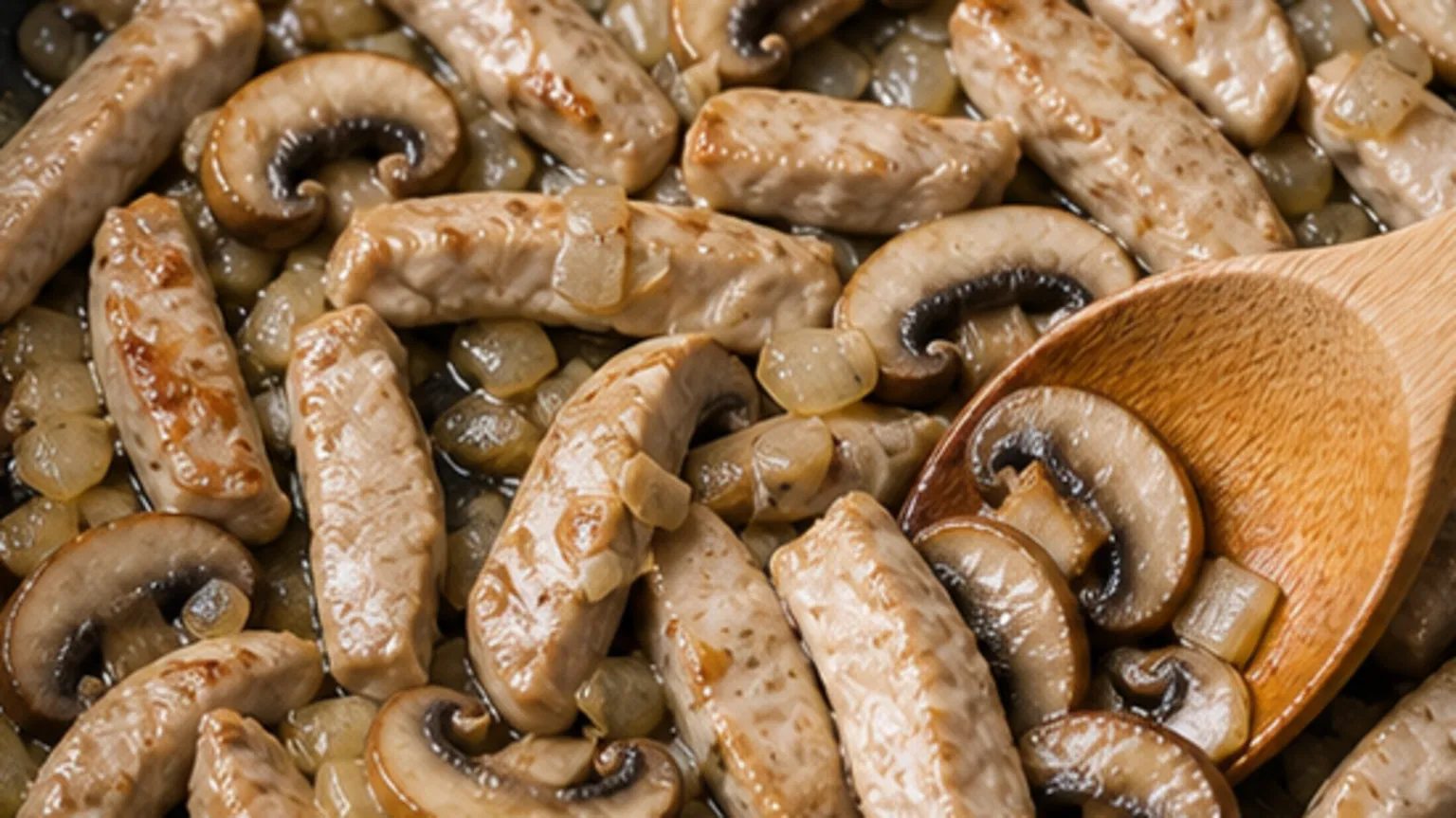 Zubereitungsschritt für Keto Schweinegeschnetzeltes Zürcher Art: 38 g Protein in 25 Minuten während der Keto-Rezeptzubereitung