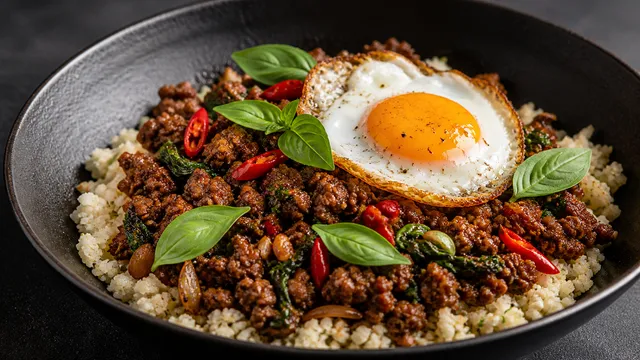 Keto-Rindfleischsalat mit Streifen von gekochtem Rind, roten Zwiebeln, Gewürzgurken und Petersilie in einer Schüssel