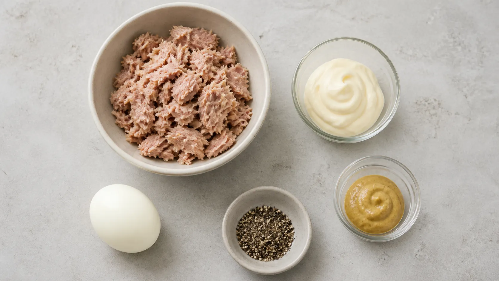 Zutaten für Keto Thunfisch-Ei-Salat: Dosenthunfisch, Ei, Mayo, Senf