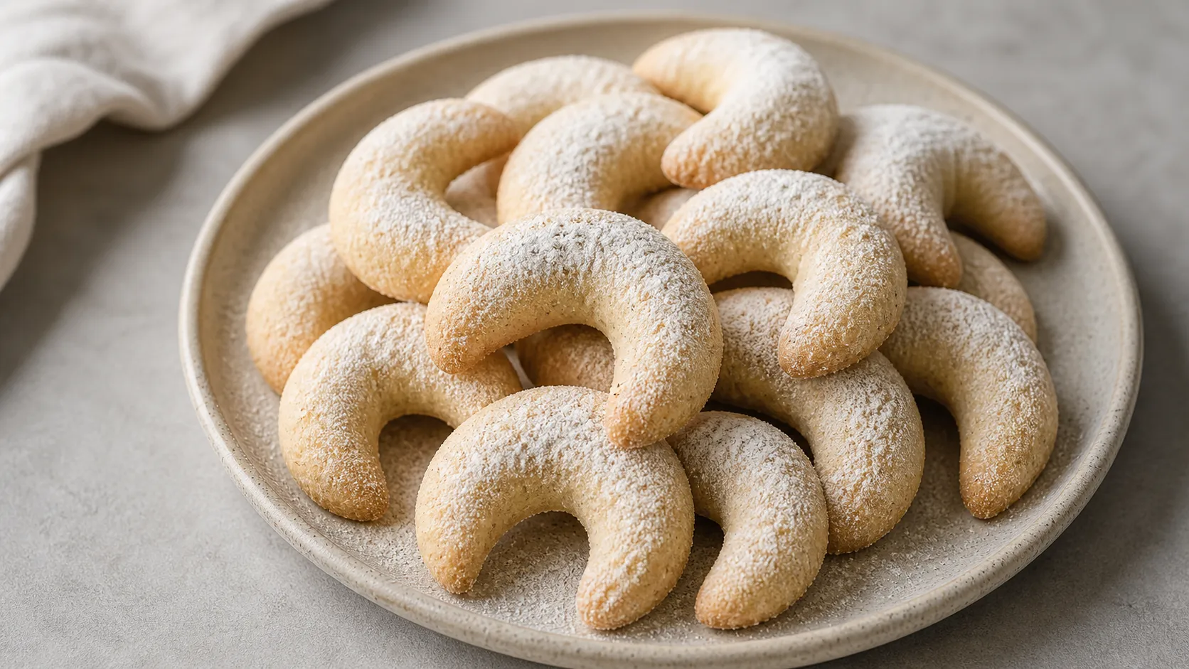 Keto Vanillekipferl aus Mandelmehl mit Vanille-Erythrit-Puder