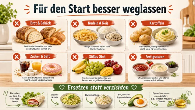 Durchgestrichene Kohlenhydrate wie Brot, Nudeln und Zucker