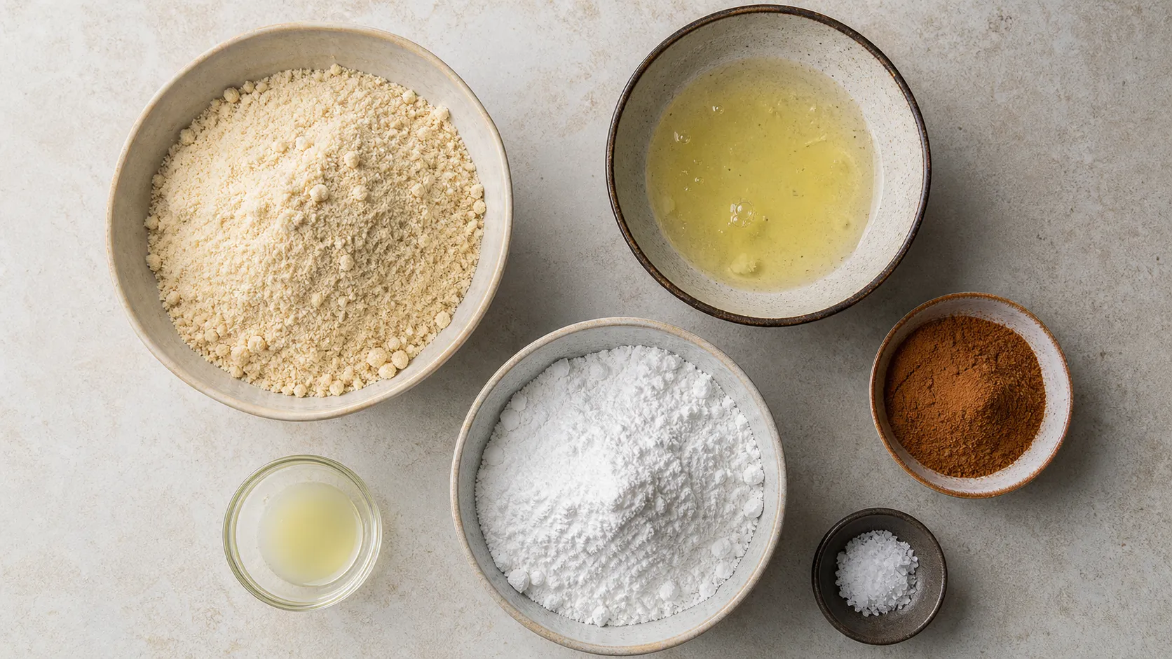 Zutaten für Keto Zimtsterne: gemahlene Mandeln, Eiweiß, Erythrit und Zimt