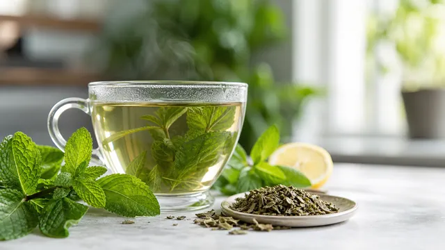 Keto Lebensmittel: Pfefferminztee mit frischen Minzblättern