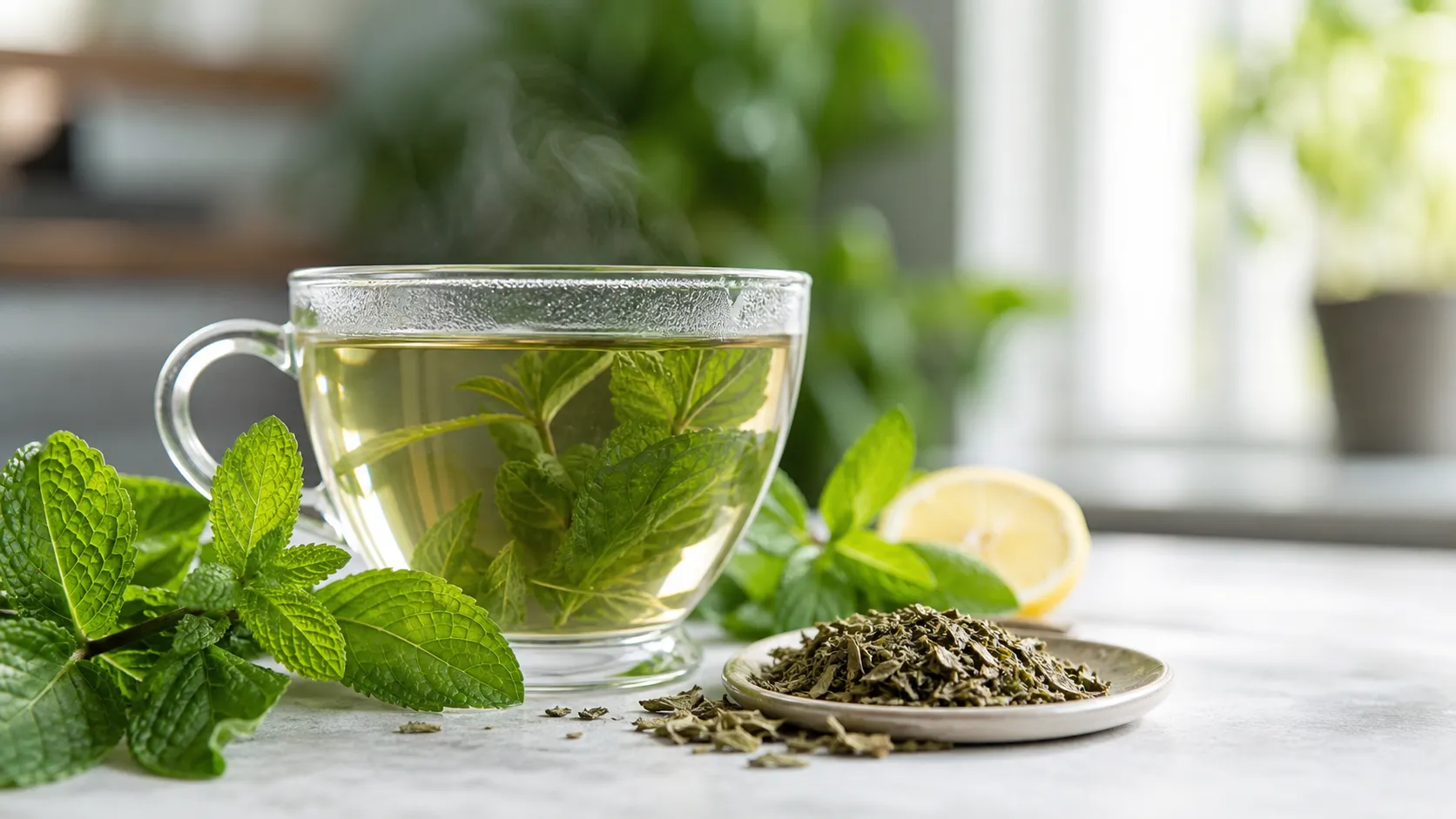 Keto Lebensmittel: Pfefferminztee mit frischen Minzblättern