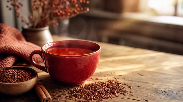 Keto Lebensmittel: Rooibos-Tee in einer roten Tasse